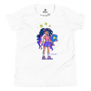 Luna Lob White Short Sleeve Youth T-Shirt – perfect for young pickleball players with a love for the game!