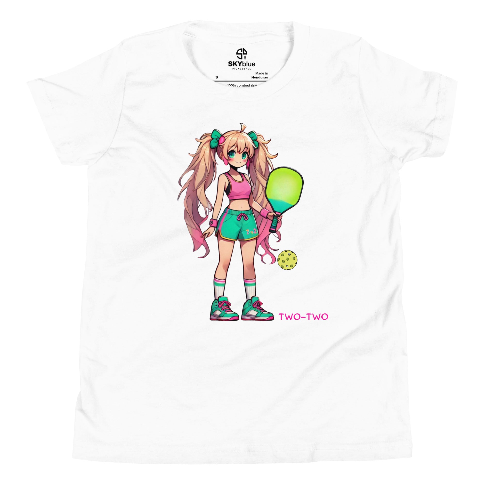 Two-Two (Two) White Short Sleeve Youth T-Shirt – the perfect tee for young pickleball players who love to bring energy and fun to the game!