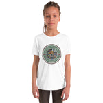 Load image into Gallery viewer, Carol Serve White Short Sleeve Youth T-Shirt – the perfect festive pickleball tee for young players who love the holiday season!
