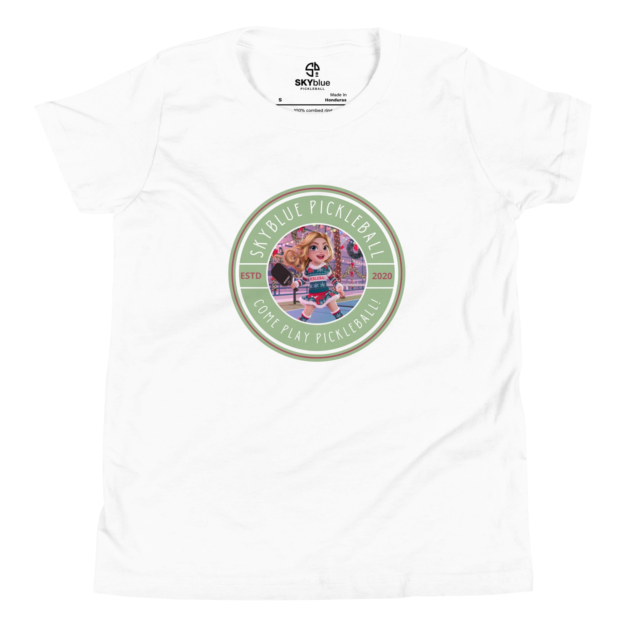 Misty Volley White Short Sleeve Youth T-Shirt – the perfect shirt for young pickleball players who love skill and precision!