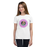 Load image into Gallery viewer, Roxie White Short Sleeve Youth T-Shirt – &quot;Come Play Pickleball&quot;
