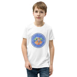 Load image into Gallery viewer, Blaze White Short Sleeve Youth T-Shirt – the perfect tee for young pickleball players who are always ready to say, &quot;Come Play Pickleball!&quot;
