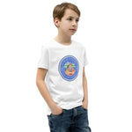 Load image into Gallery viewer, Blaze White Short Sleeve Youth T-Shirt – the perfect tee for young pickleball players who are always ready to say, &quot;Come Play Pickleball!&quot;
