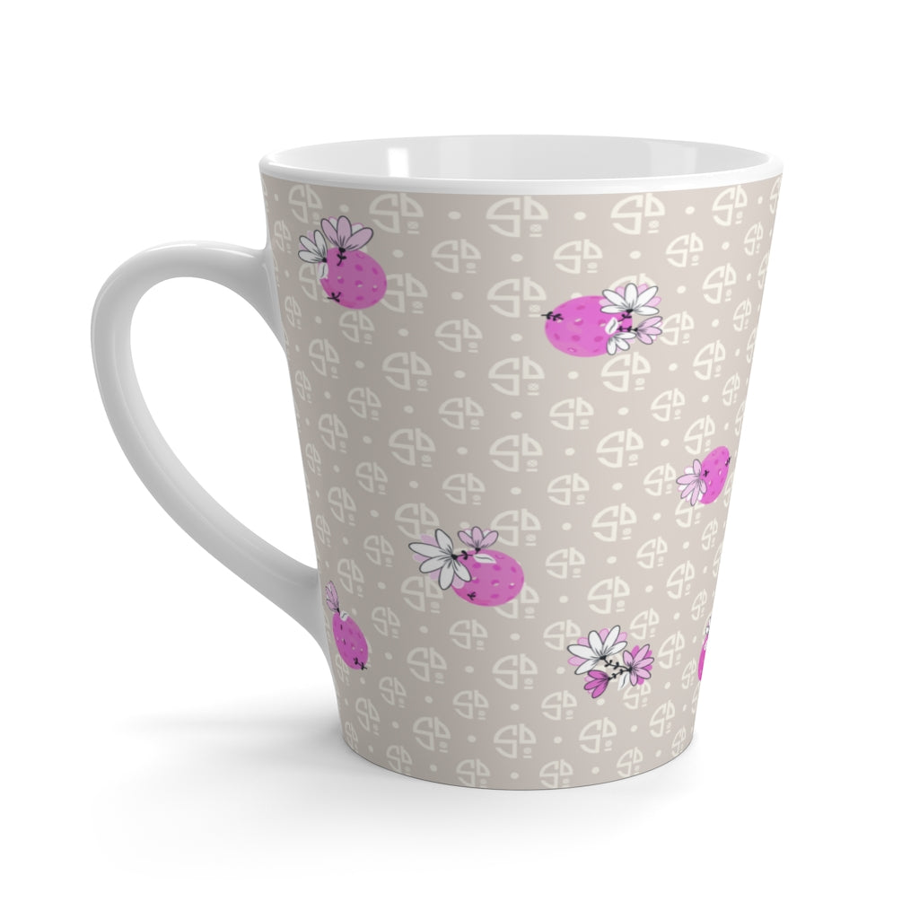Spring Dink Logo© Beige & Fuchsia Latte Mug for Pickleball Enthusiasts - D(r)ink in Style !