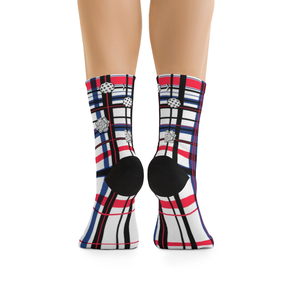 Got Pla(yed)id© Red, White & Blue Socks for Pickleball Enthusiasts