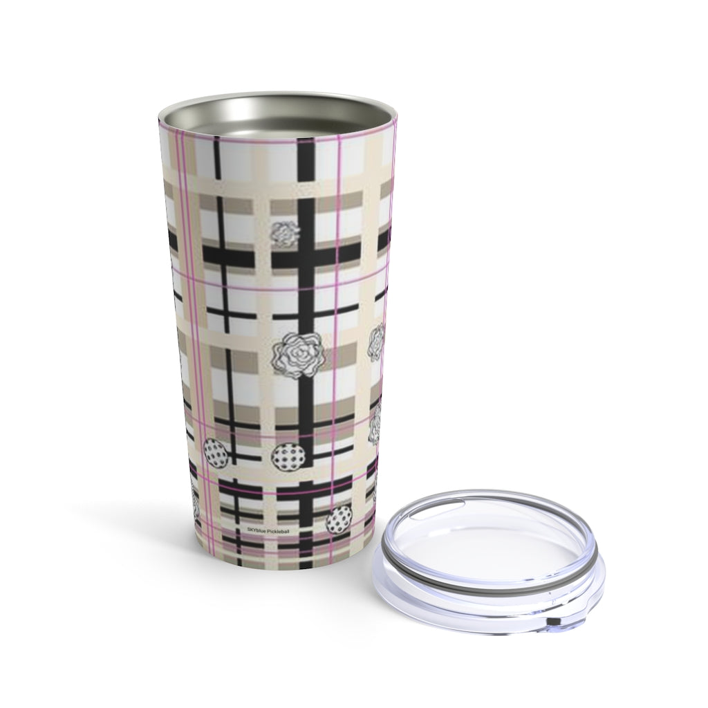 Got Pla(yed)id© Beige & White Stainless Steel Vacuum Insulated Tumbler 20oz for Pickleball Enthusiasts