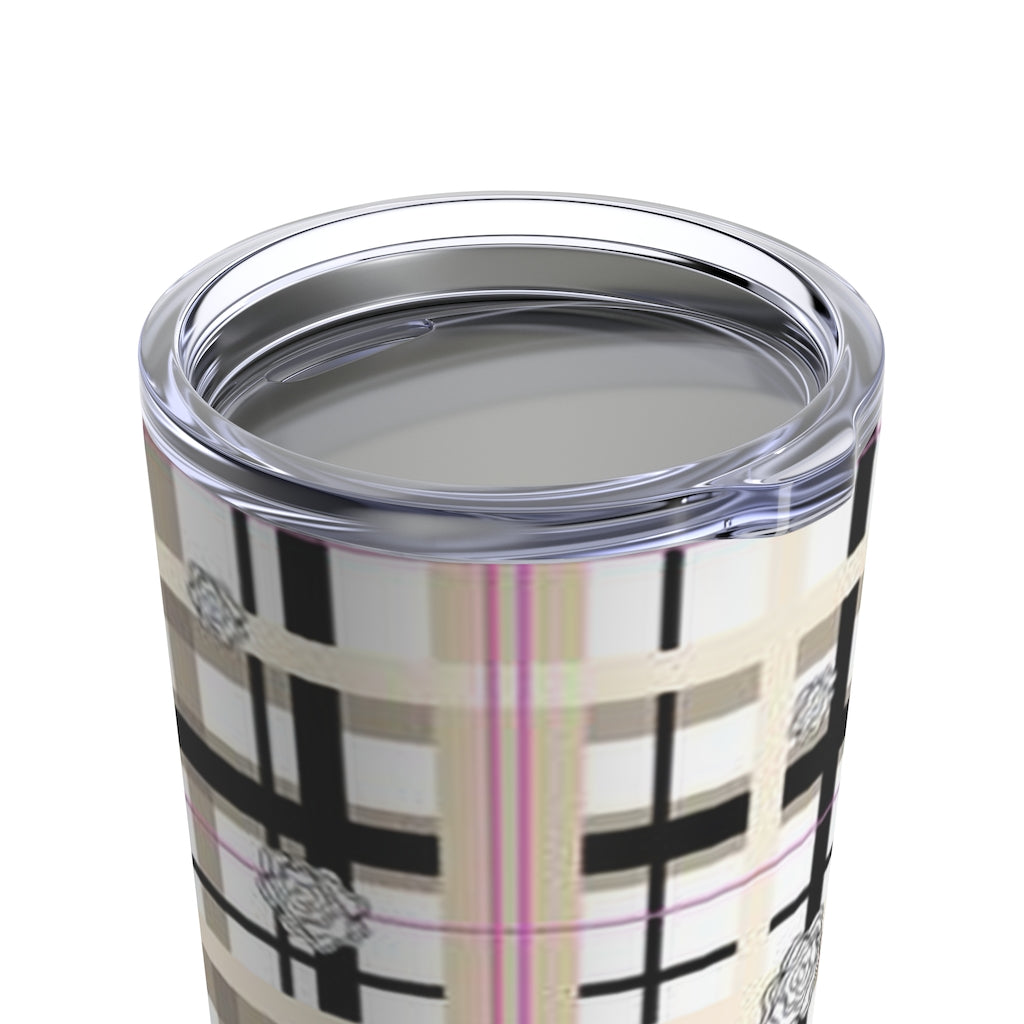 Got Pla(yed)id© Beige & White Stainless Steel Vacuum Insulated Tumbler 20oz for Pickleball Enthusiasts