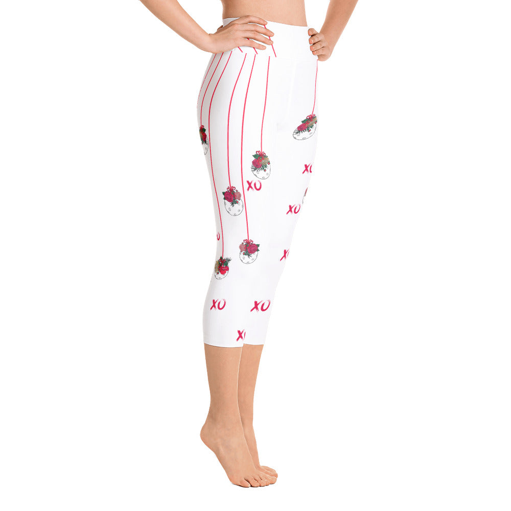 Be my Valentine! XO© 2.0 High Waisted Women's Pickleball Capris, UPF 50+, White