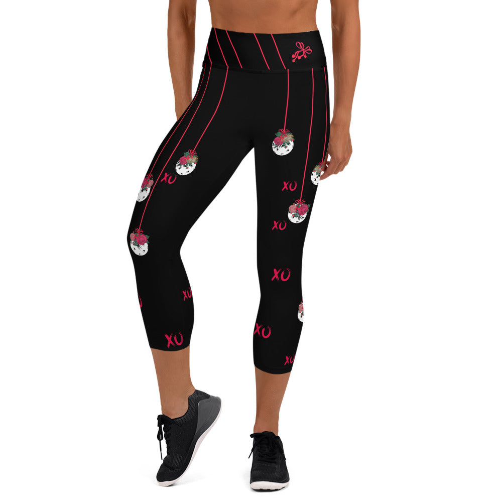 Be my Valentine! XO© 2.0 High Waisted Women's Pickleball Capris, UPF 50+, Black