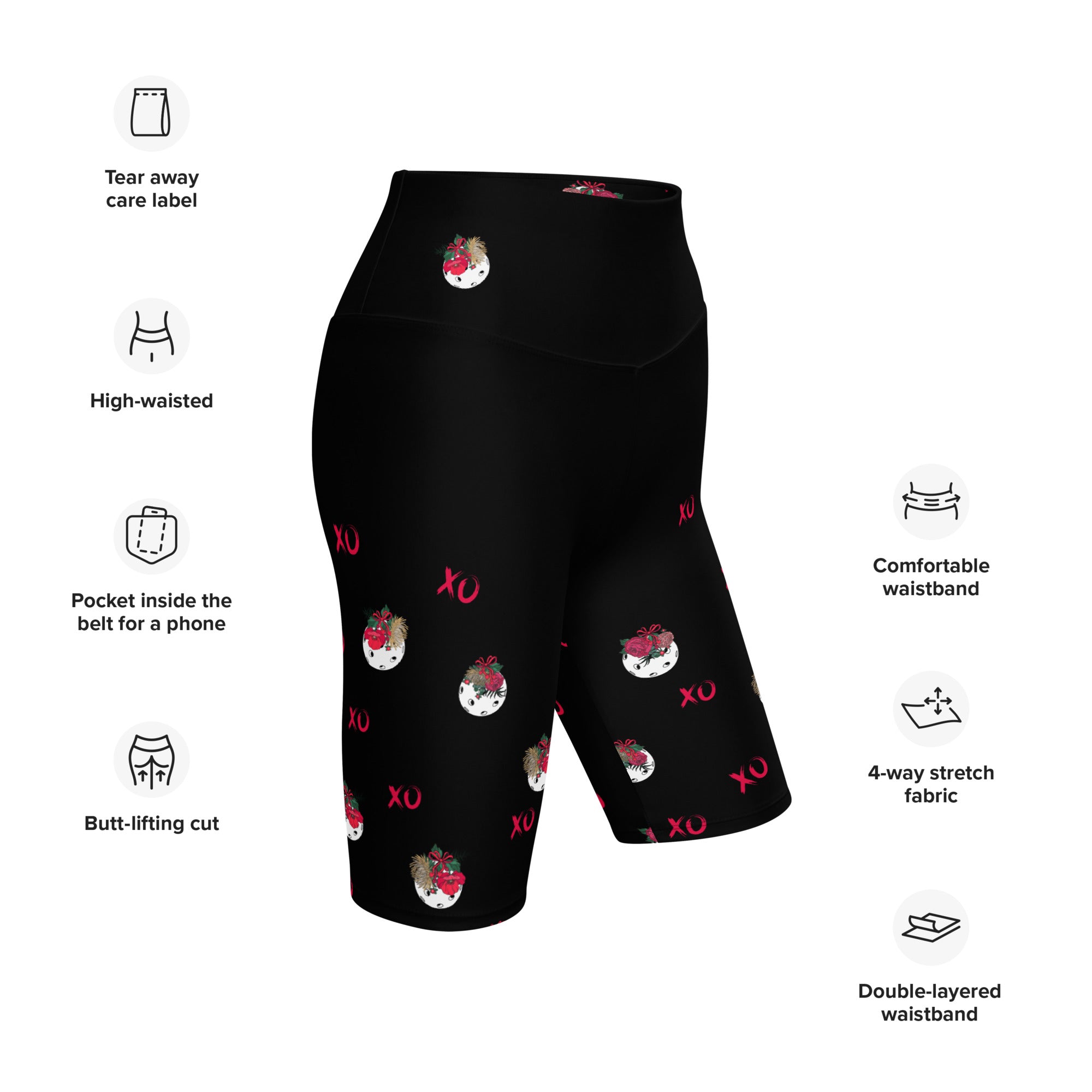 Be my Valentine! XO Women's High Waisted Long Shorts w/pocket for Pickleball Enthusiasts