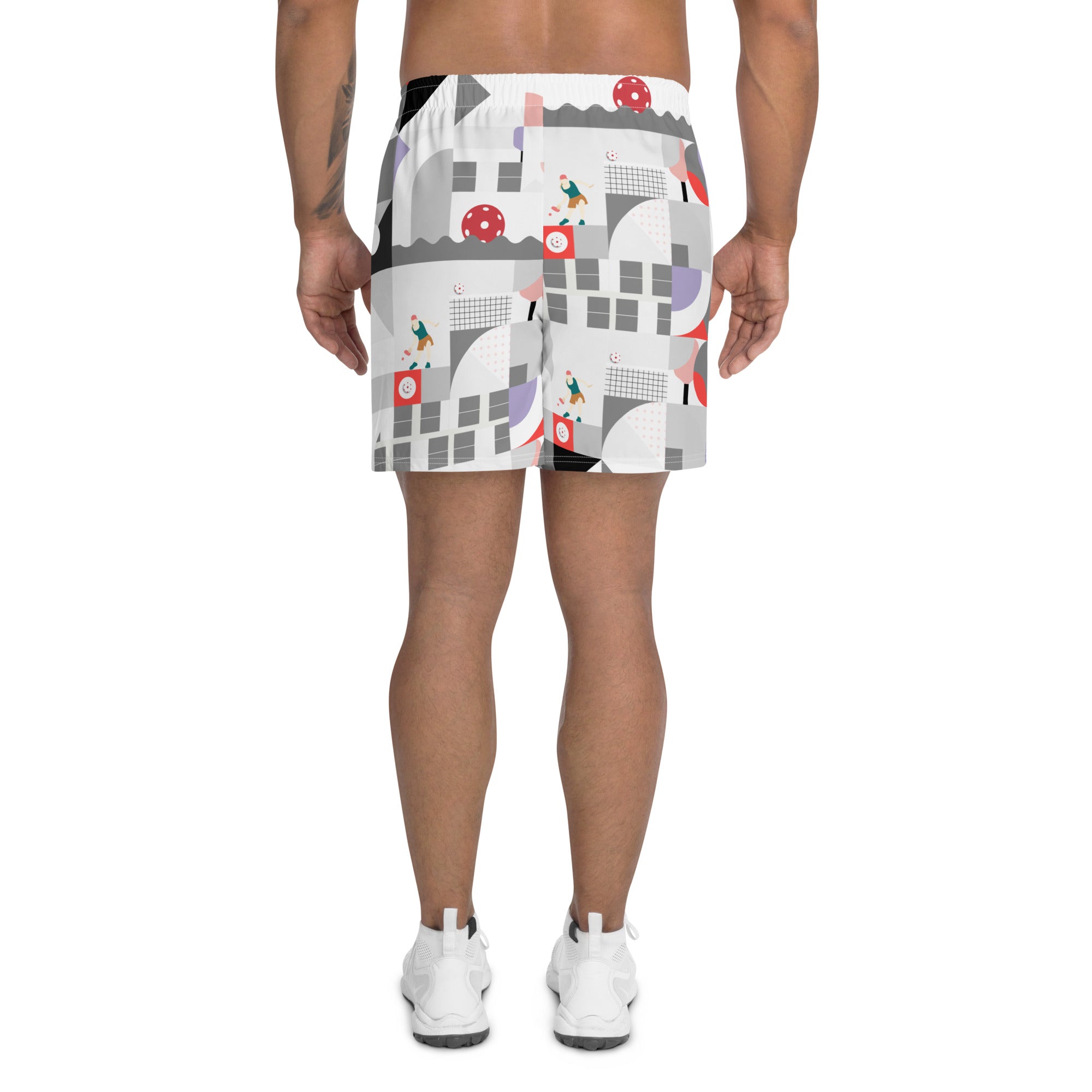 Dink & Drive under the Sun© Shades of Gray, Verdigris, Lavender & Red Men's Long Casual Shorts for Pickleball Enthusiasts