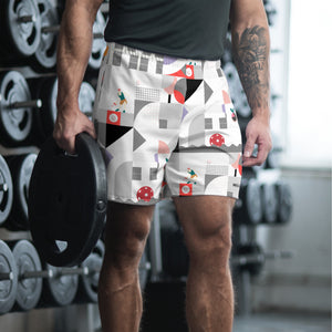 Dink & Drive under the Sun© Shades of Gray, Verdigris, Lavender & Red Men's Long Casual Shorts for Pickleball Enthusiasts