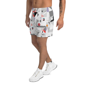 Dink & Drive under the Sun© Shades of Gray, Verdigris, Lavender & Red Men's Long Casual Shorts for Pickleball Enthusiasts