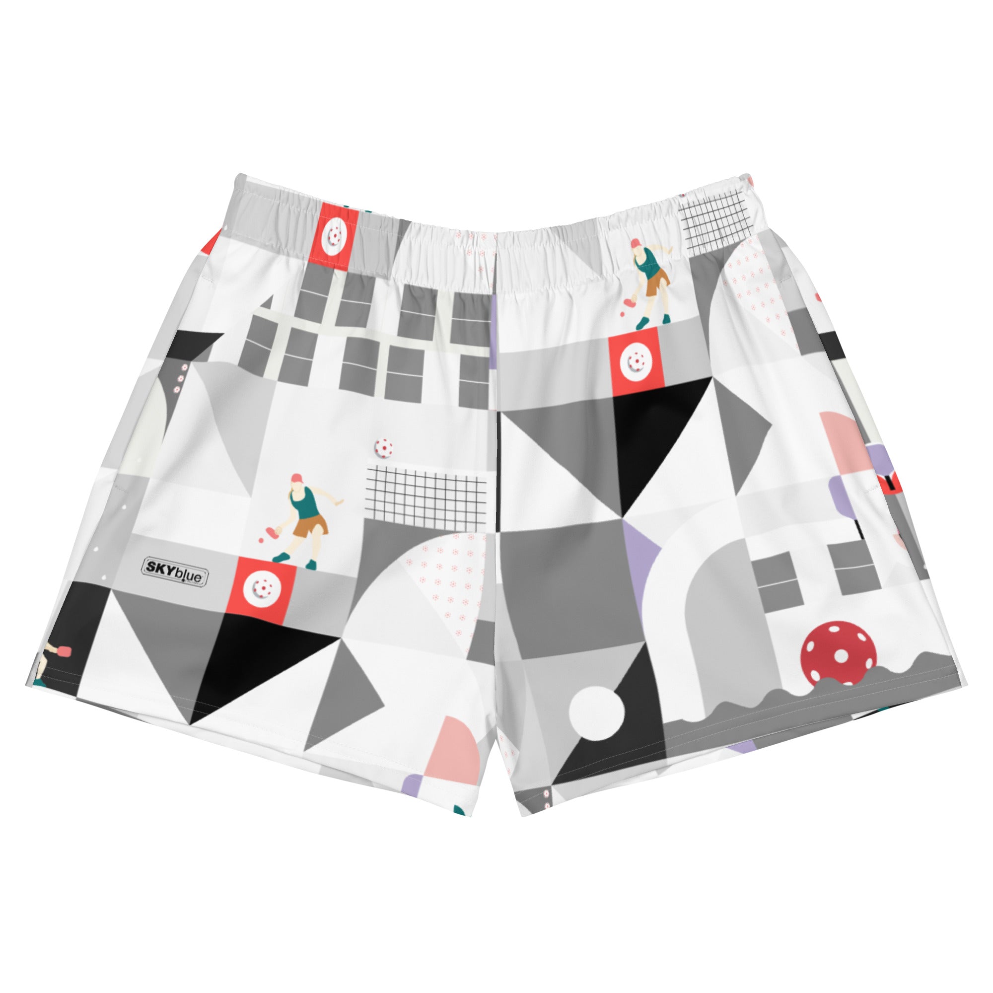 Dink & Drive under the Sun© Shades of Gray, Verdigris, Lavender & Red Women's Pickleball Athletic Short Shorts w/pockets