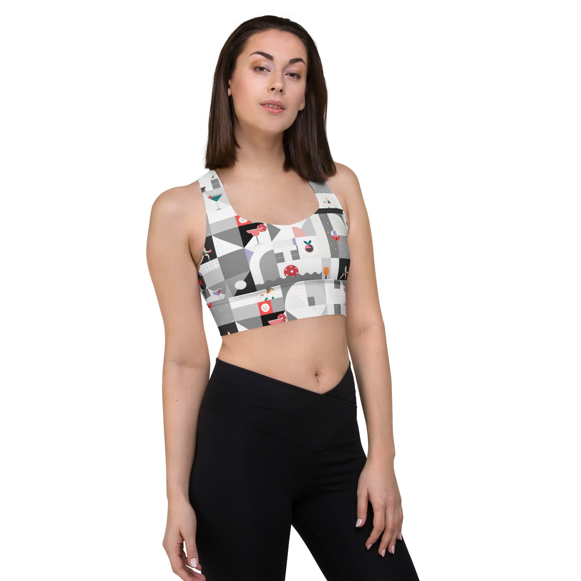 Dink & Drive under the Sun© Happy Hour Women's Compression Racerback Sports Bra for Pickleball Enthusiasts