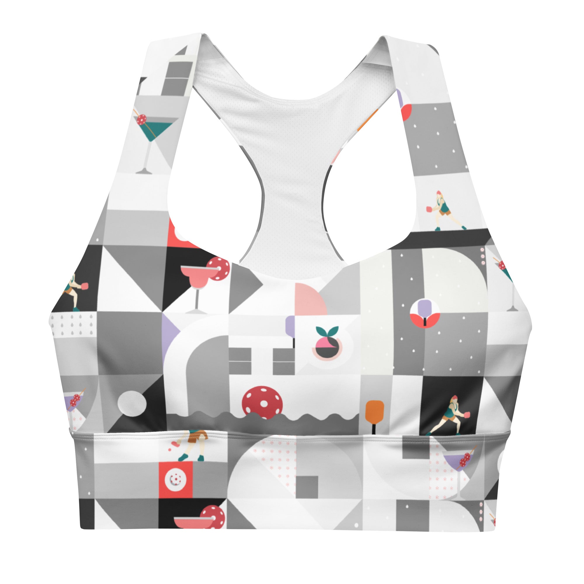 Dink & Drive under the Sun© Happy Hour Women's Compression Racerback Sports Bra for Pickleball Enthusiasts