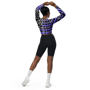 Fleur! -  Got Pla(yed)id© Black, White, Blue & Pink Recycled long-sleeve crop top, UPF 50+