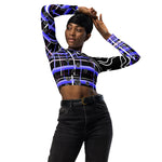 Load image into Gallery viewer, Fleur! -  Got Pla(yed)id© Black, White, Blue &amp; Pink Recycled long-sleeve crop top, UPF 50+
