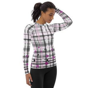 Got Pla(yed)id© Grey & Fuchsia Women's Performance Long Sleeve Shirt for Pickleball Enthusiasts, UPF 50+