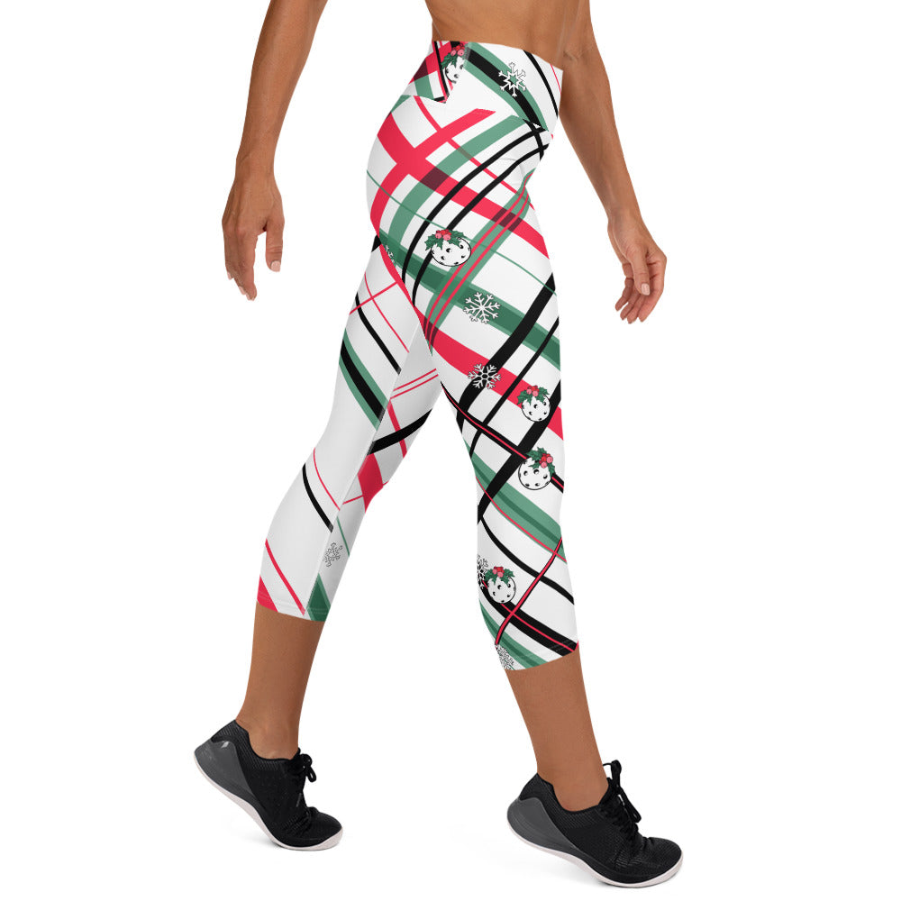 Got Pla(yed)id© Holly Pickleball© Red, Green, Black & White  Women's High-Waisted Pickleball Capri Leggings, UPF 50+