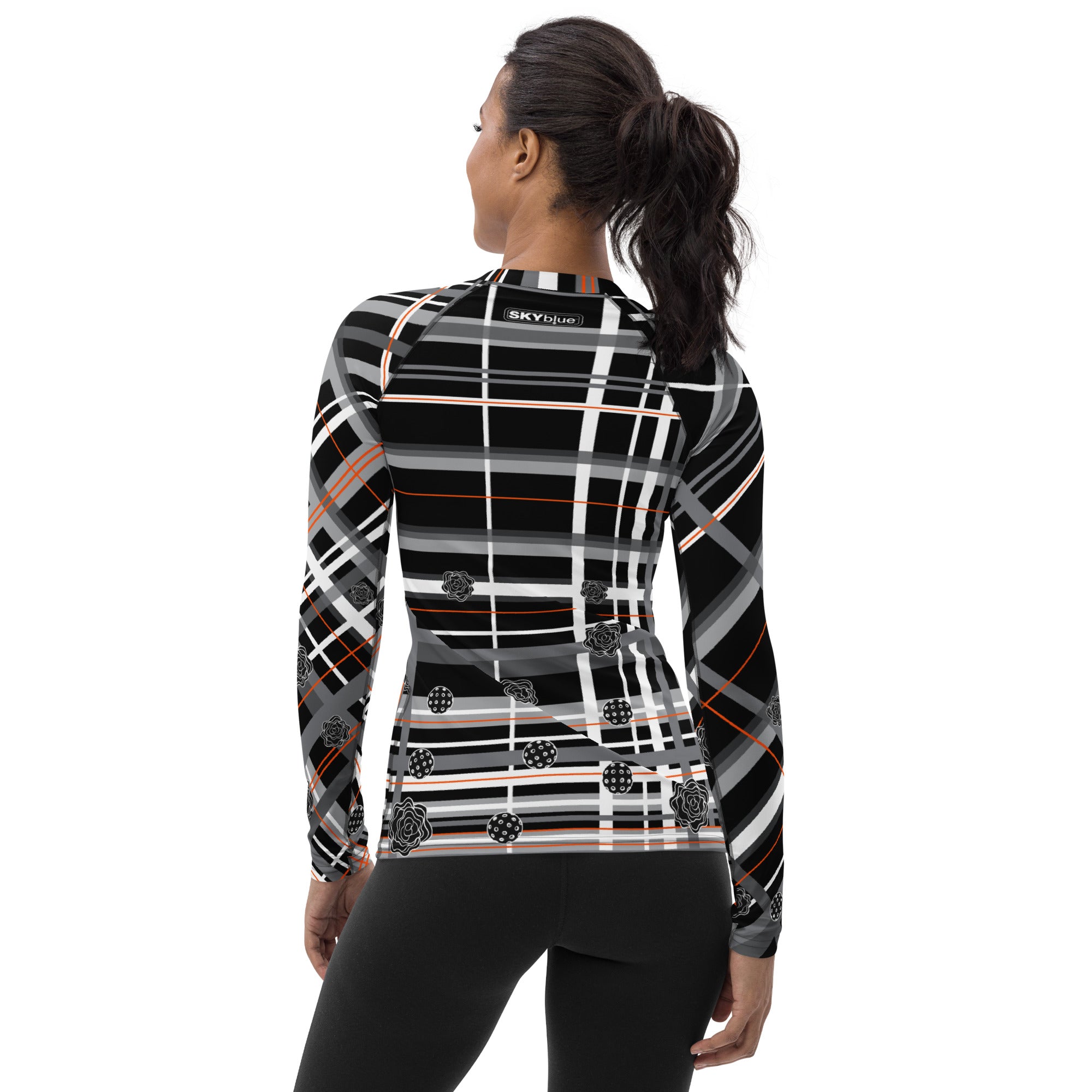 Got Pla(yed)id© Black, Tangelo & 15 Shades of Gray Women's Performance Long Sleeve Shirt for Pickleball Enthusiasts, UPF 50+