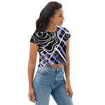 Load image into Gallery viewer, Got Pla(yed)id© Fleur &quot;Very Peri&quot; Black, White, &amp; Tangelo Short-sleeve Crop Top
