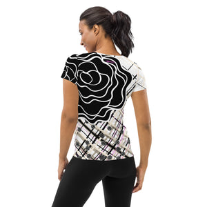 Got Pla(yed)id© Beige & Black Fleur! Women's Performance Athletic T-shirt for Pickleball Enthusiasts