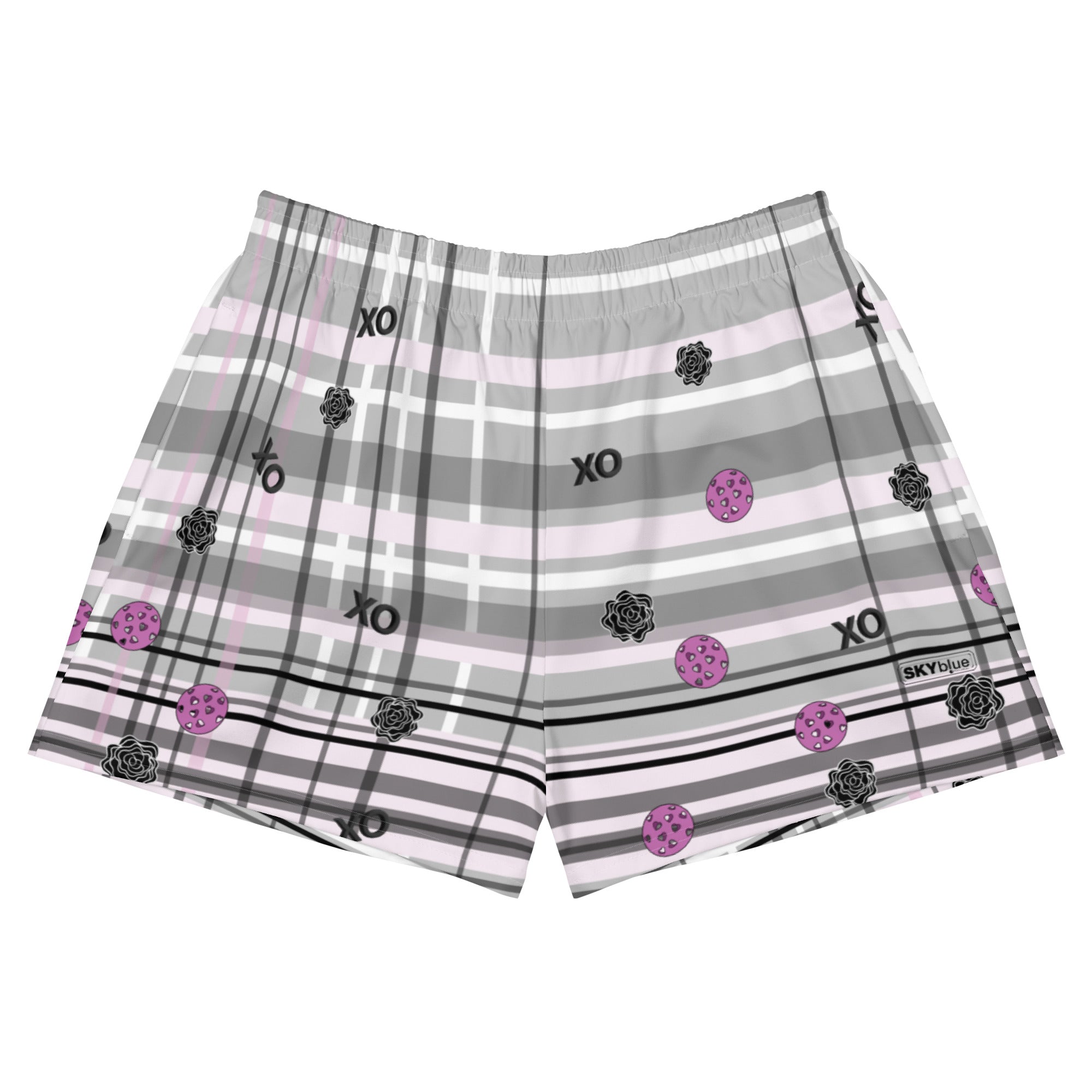 Love is in the Air!© XO 2.0 Grey, Black & Fuchsia Women's Pickleball Athletic Short Shorts w/pockets