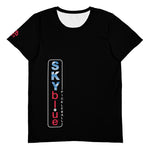 Load image into Gallery viewer, Play Pickleball in Style! SKYblue™ Black Men&#39;s Performance Athletic Short Sleeve Shirt w/MaxDri &amp; MicroBlok w/red &amp; white fonts
