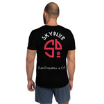 Load image into Gallery viewer, Play Pickleball in Style! SKYblue™ Black Men&#39;s Performance Athletic Short Sleeve Shirt w/MaxDri &amp; MicroBlok w/red &amp; white fonts
