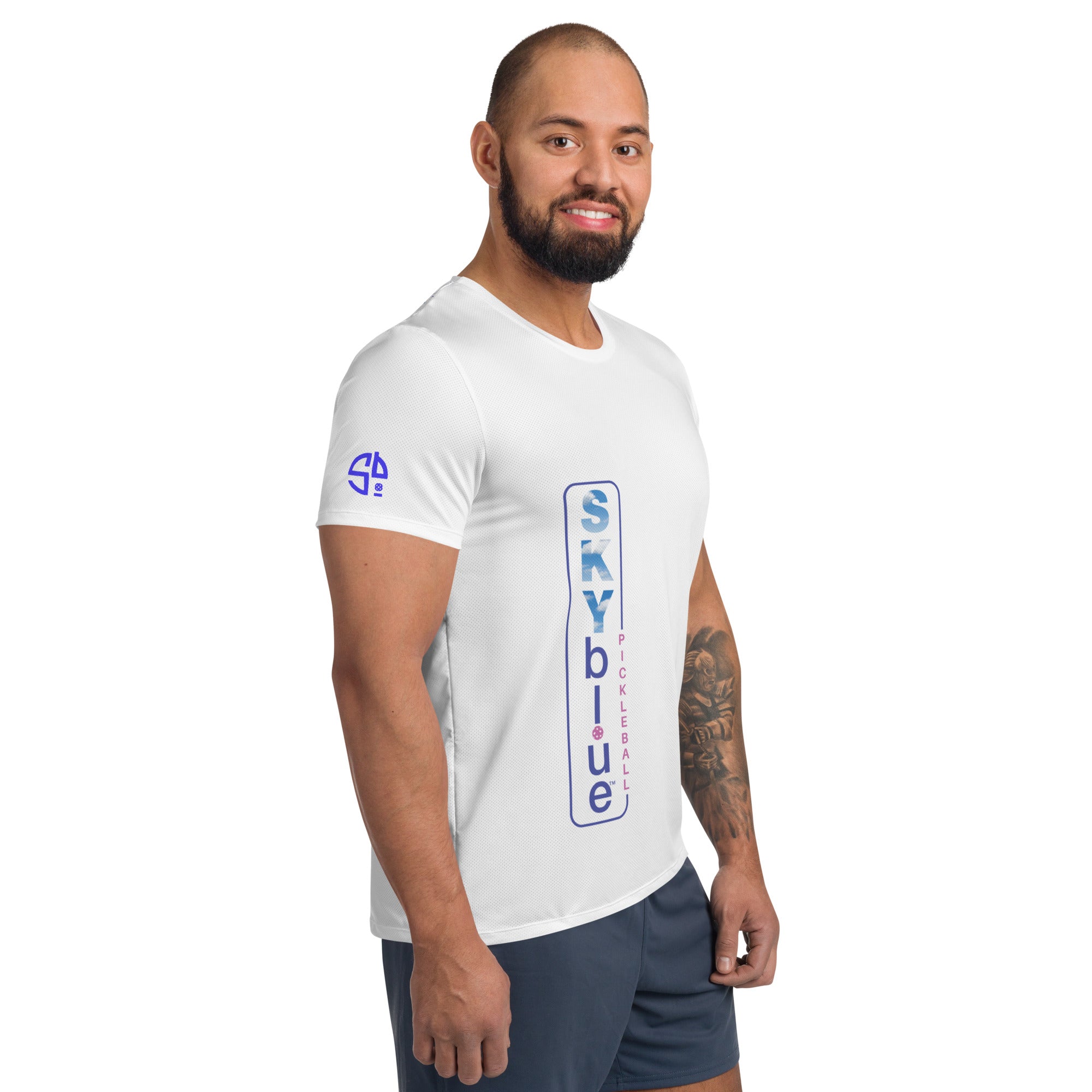 Play Pickleball in Style! SKYblue™ for Got Pla(yed)id© Black, White, Blue & Pink Men's Performance Athletic Short Sleeve Shirt w/MaxDri & MicroBlok