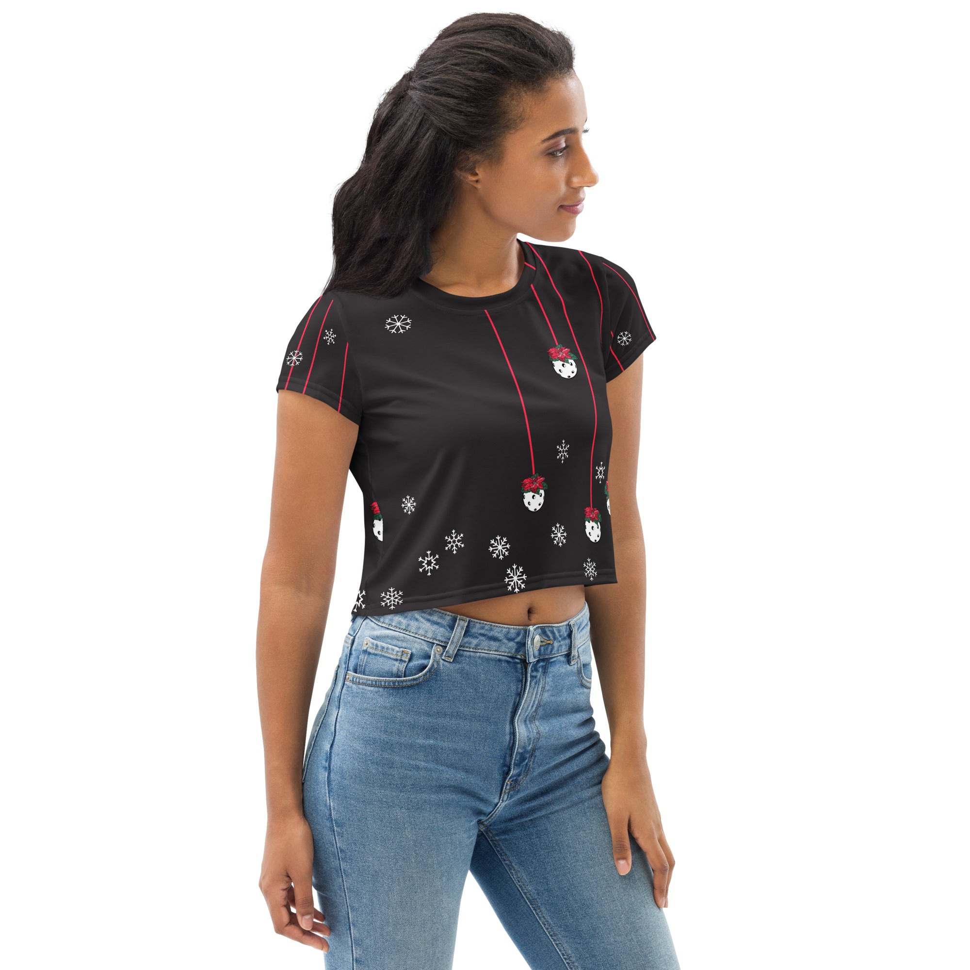 Poinsettia Pickleball© Crop Tee for Women Pickleball Enthusiasts
