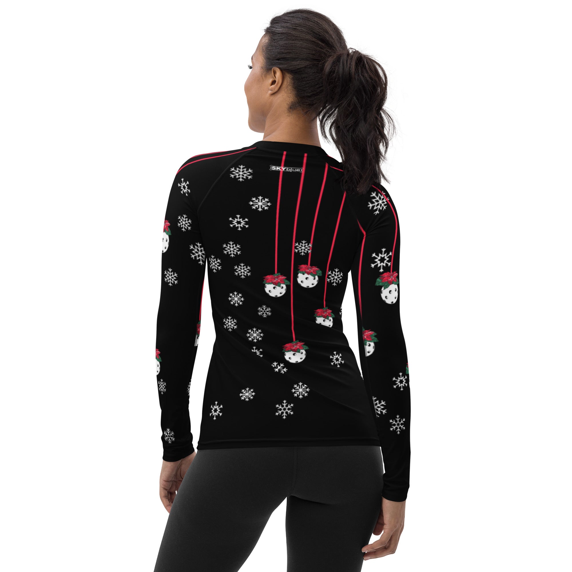 Poinsettia Pickleball© Women's Performance Long Sleeve Shirt for Pickleball Enthusiasts, UPF 50+