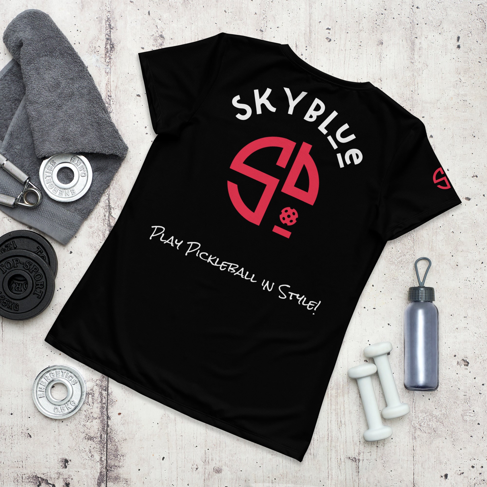 SKYblue™ Black & Red Women's Performance Athletic T-Shirt for Pickleball Enthusiasts - Play Pickleball in Style!