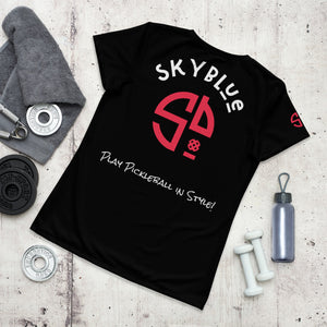 Women's Black & Red Performance Athletic T-Shirt - Perfect Match for SKYblue Pickleball Holiday Collection