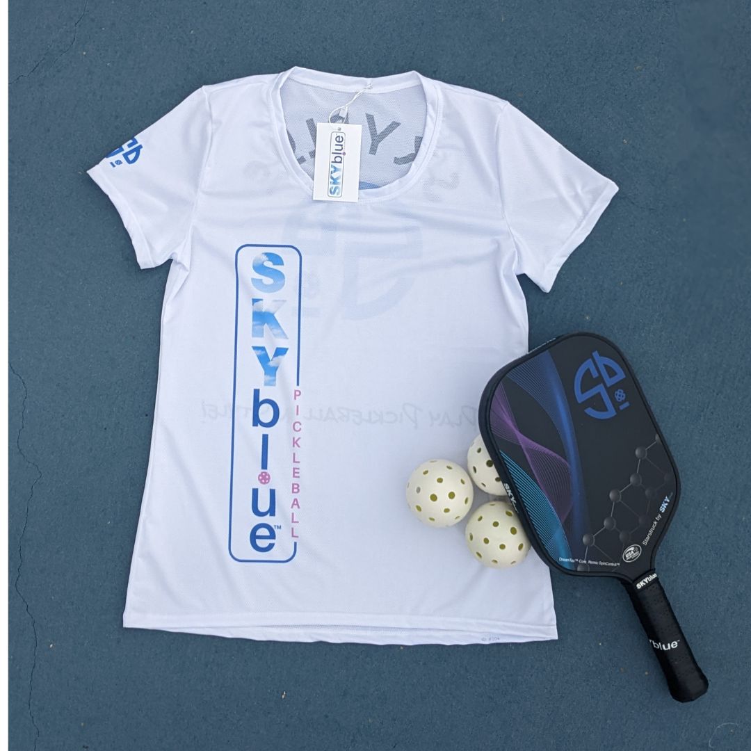 SKYblue™ White Women's Performance Athletic T-Shirt for Pickleball Enthusiasts - Play Pickleball in Style