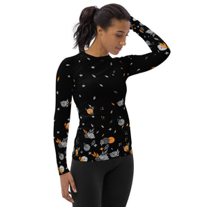 Spring Dink Gradient© Black, 15 Shades of Gray & Orange, Women's Performance Long Sleeve Shirt for Pickleball Enthusiasts, UPF 50+
