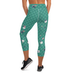 Load image into Gallery viewer, Spring Dink Gradient Logo© Deep Green Lake, White, Blue &amp; Pink - Women&#39;s High-Waisted Pickleball Capris, UPF 50+
