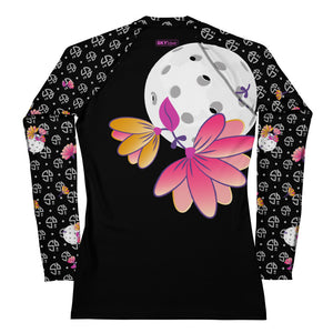 Spring Dink Logo© Ball On! Black, White, Golden Yellow, Beetroot Purple, Prism Violet, & Wood Violet Women's Performance Long Sleeve Shirt for Pickleball Enthusiasts, UPF 50+