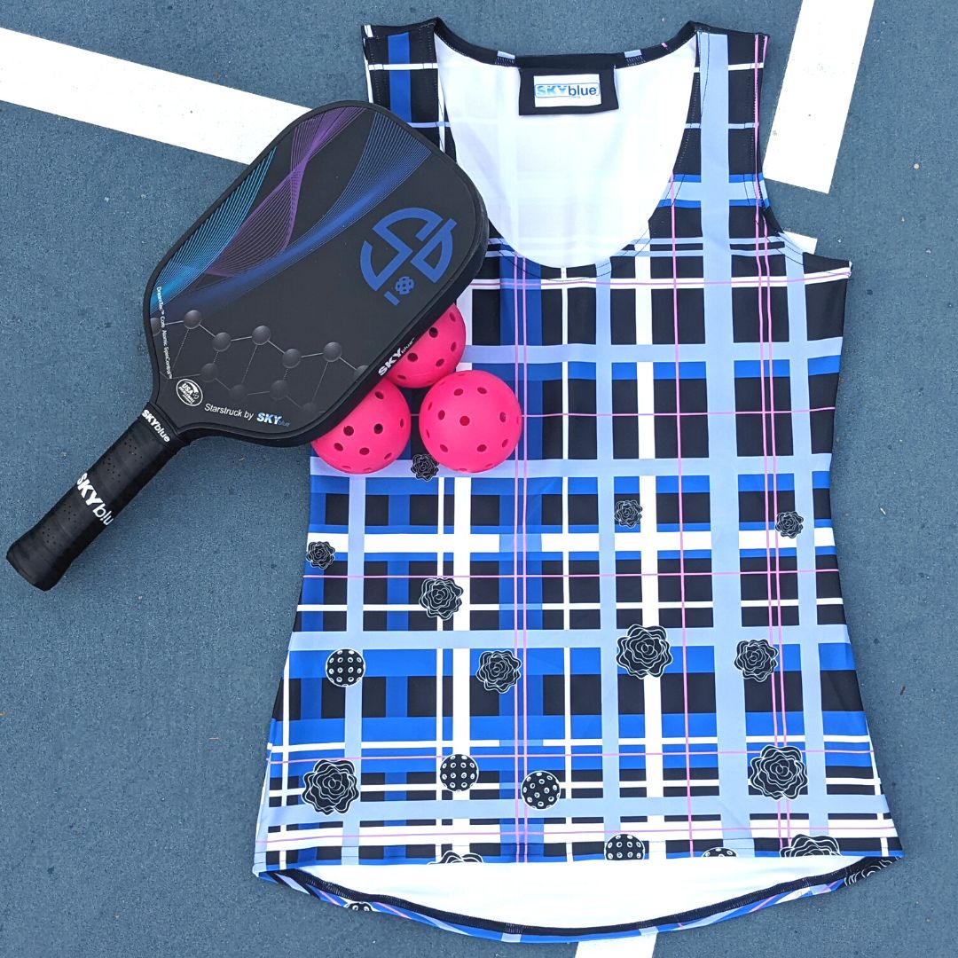 Got Pla(yed)id© Black, White, Blue & Pink Tank Top for Pickleball Enthusiasts