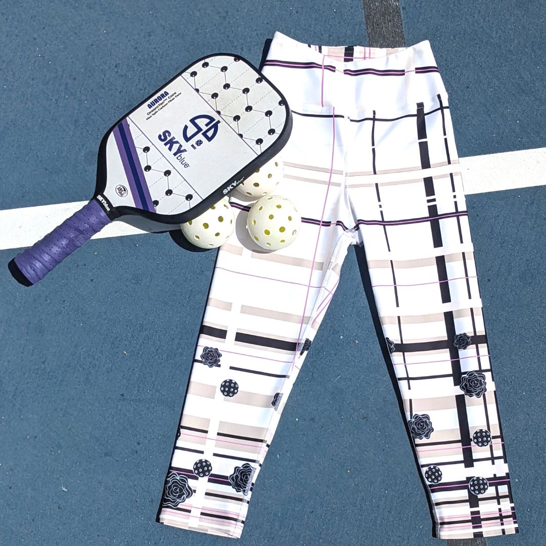 Got Pla(yed)id© Beige & Black Women's Pickleball Capri Leggings, UPF 50+