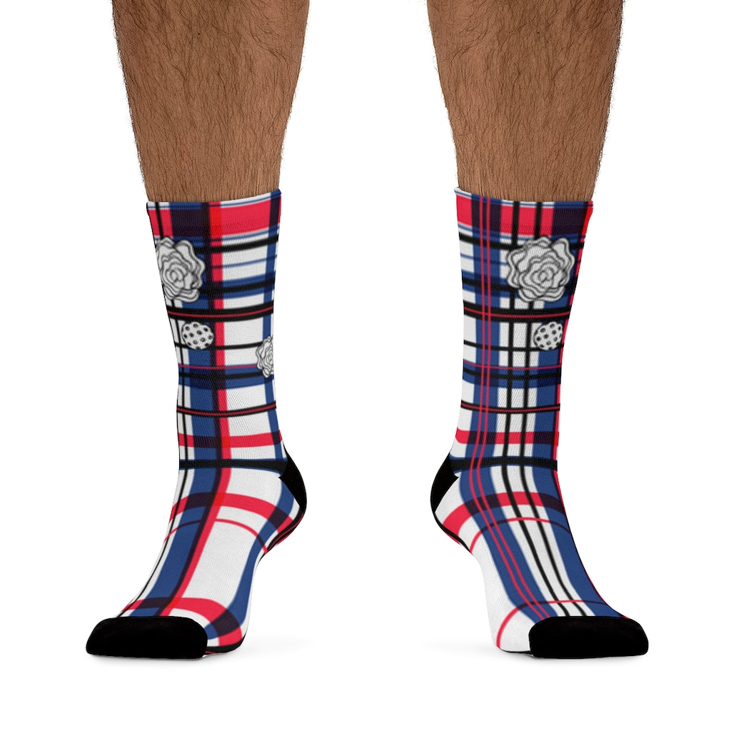 Got Pla(yed)id© Red, White & Blue Socks for Pickleball Enthusiasts