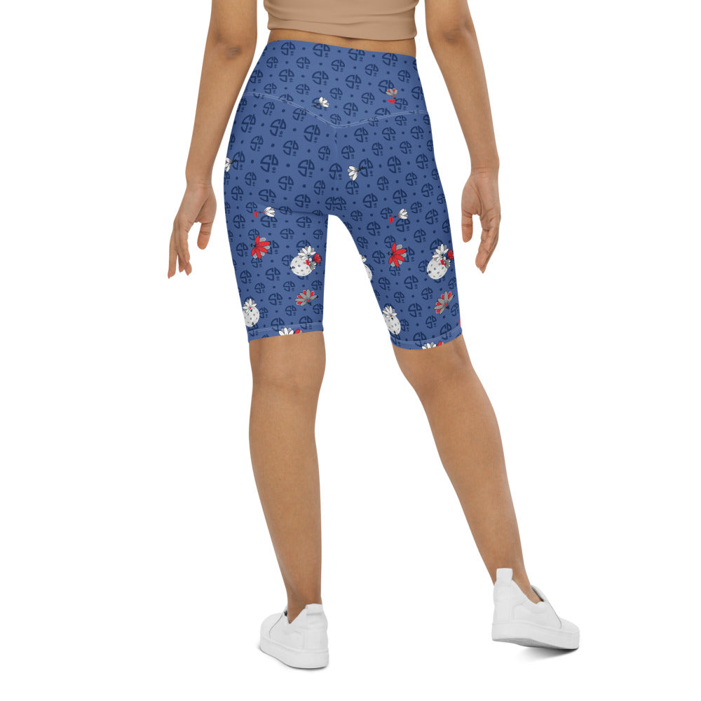 Spring Dink Logo© Gradient Red, White & Blue Women's High -Waisted Long Shorts w/pocket for Pickleball Enthusiasts