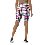 Load image into Gallery viewer, Got Pla(yed)id© Red, White &amp; Blue Women&#39;s High-Waisted Long Shorts w/pocket for Pickleball Enthusiasts
