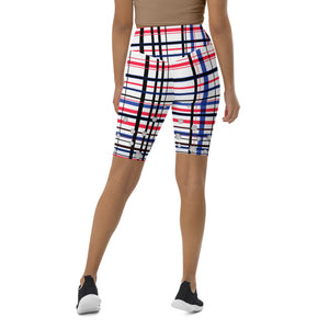 Got Pla(yed)id© Red, White & Blue Women's High-Waisted Long Shorts w/pocket for Pickleball Enthusiasts