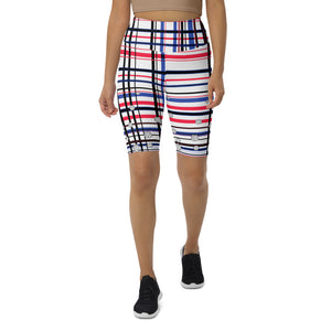 Got Pla(yed)id© Red, White & Blue Women's High-Waisted Long Shorts w/pocket for Pickleball Enthusiasts