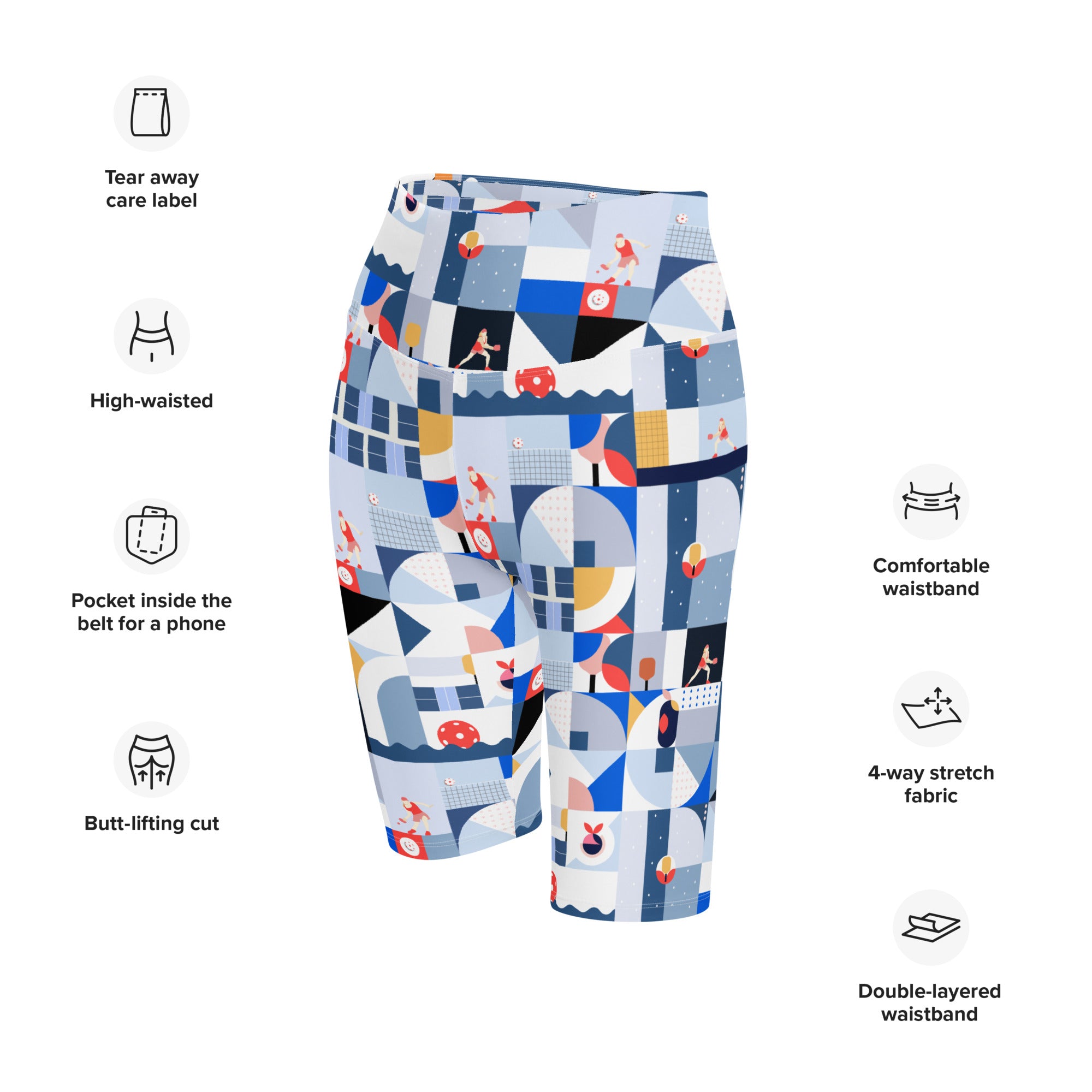 Dink & Drive under the Sun Summertime© Women's High -Waisted Long Shorts w/pocket for Pickleball Enthusiasts