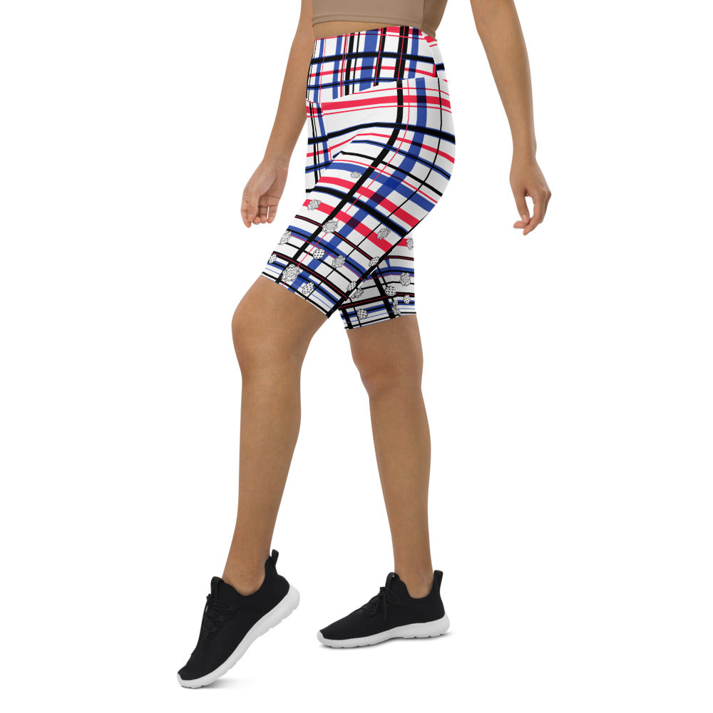 Got Pla(yed)id© Red, White & Blue Women's High-Waisted Long Shorts w/pocket for Pickleball Enthusiasts