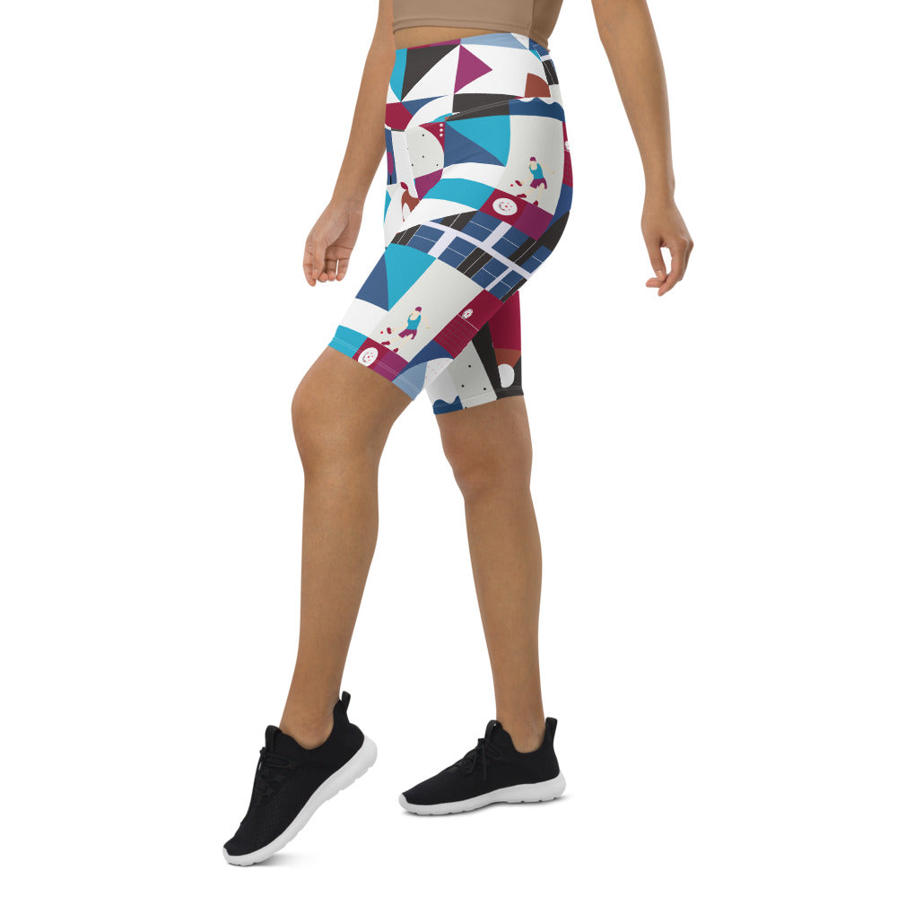 Dink & Drive under the Sun Hopeful Discordance© Women's High -Waisted Long Shorts w/pocket for Pickleball Enthusiasts