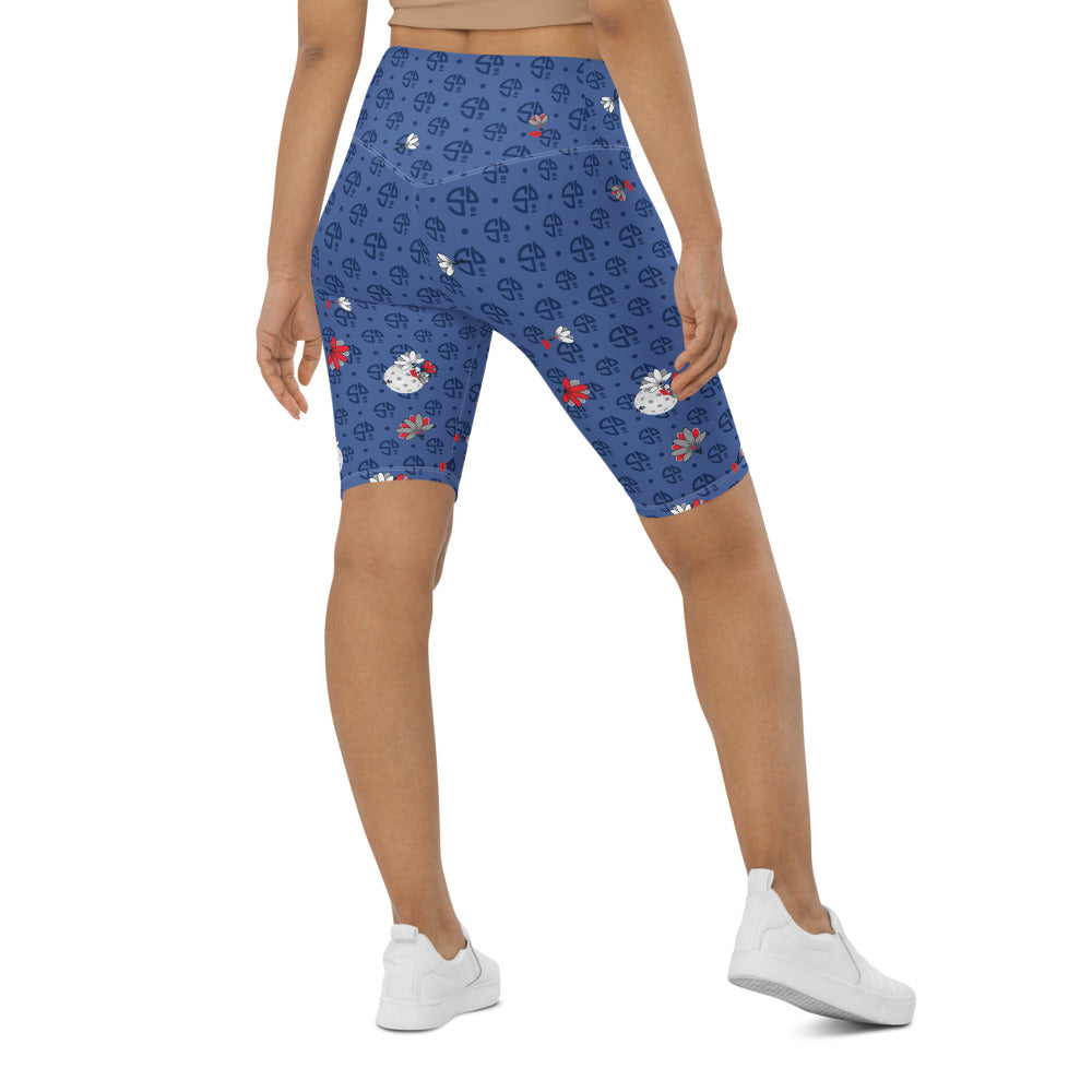 Spring Dink Logo© Gradient Red, White & Blue Women's High -Waisted Long Shorts w/pocket for Pickleball Enthusiasts